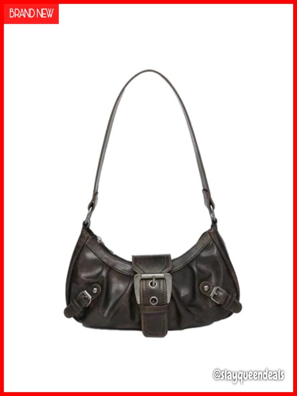 Women's Faux Leather Y2K Hobo Shoulder Bag with Buckle Detail